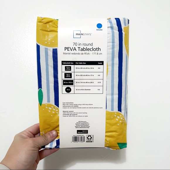 Mainstays 70 Inch Round Lemon & Stripes Table Cloth - Picture 4 of 6